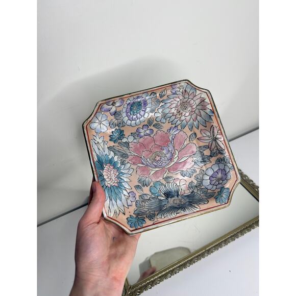 Set of Two Chinioserie Vintage Andrea by Sadek Floral Ceramic Square Trinket - Picture 7 of 9